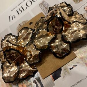 Gold and Black Floral Earrings